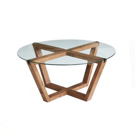 Hanah Home Mesa de Centro Lotus con Cristal Templado y Madera